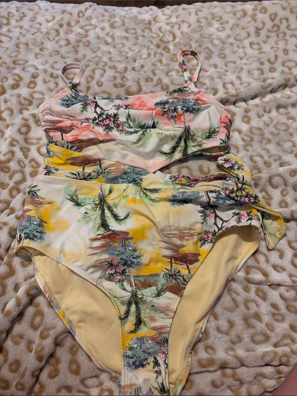 Tropical Print Two-Piece Bikini Set - Pastel Floral & Palm
